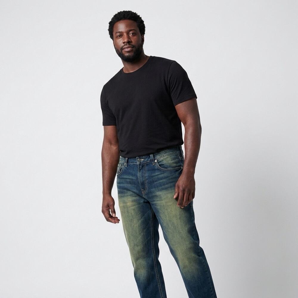 Rocawear Men’s 36 Dark Wash Straight Leg Jeans Y2K Embroidered Back Pockets